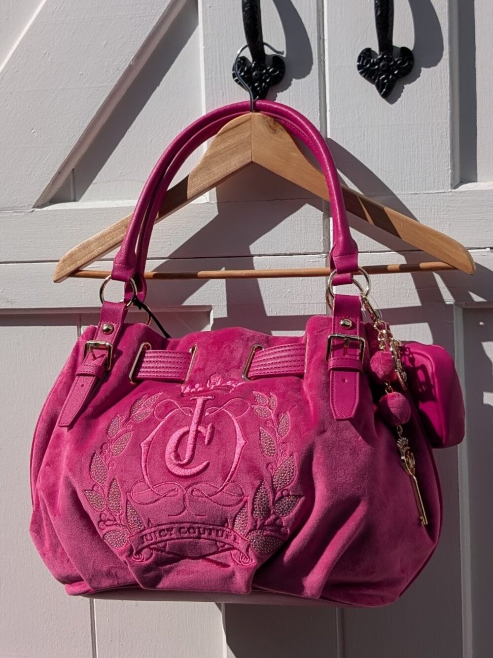 NWT RARE Juicy Couture Sparkle Royal Velour Tote Bag Raspberry Tart Hot Pink